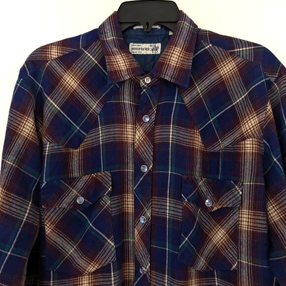 ROEBUCKS Men's XL Multicolor Plaid Flannel Pearl Snap Pocket Long Sleeve Western - Picture 3 of 15
